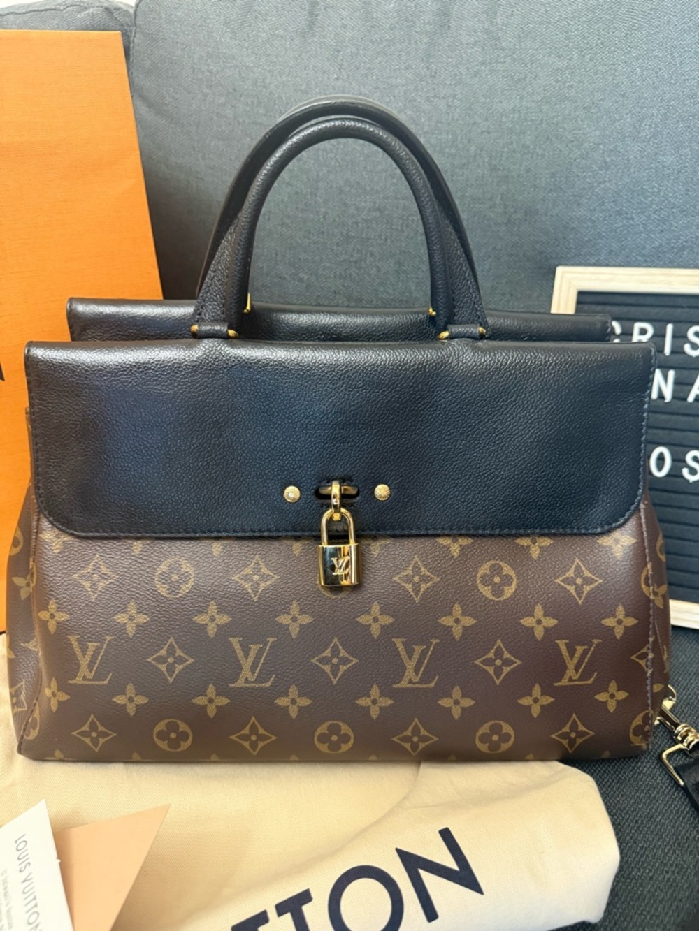 Louis Vuitton Venus monogram handbag with blk leather (missing original strap)